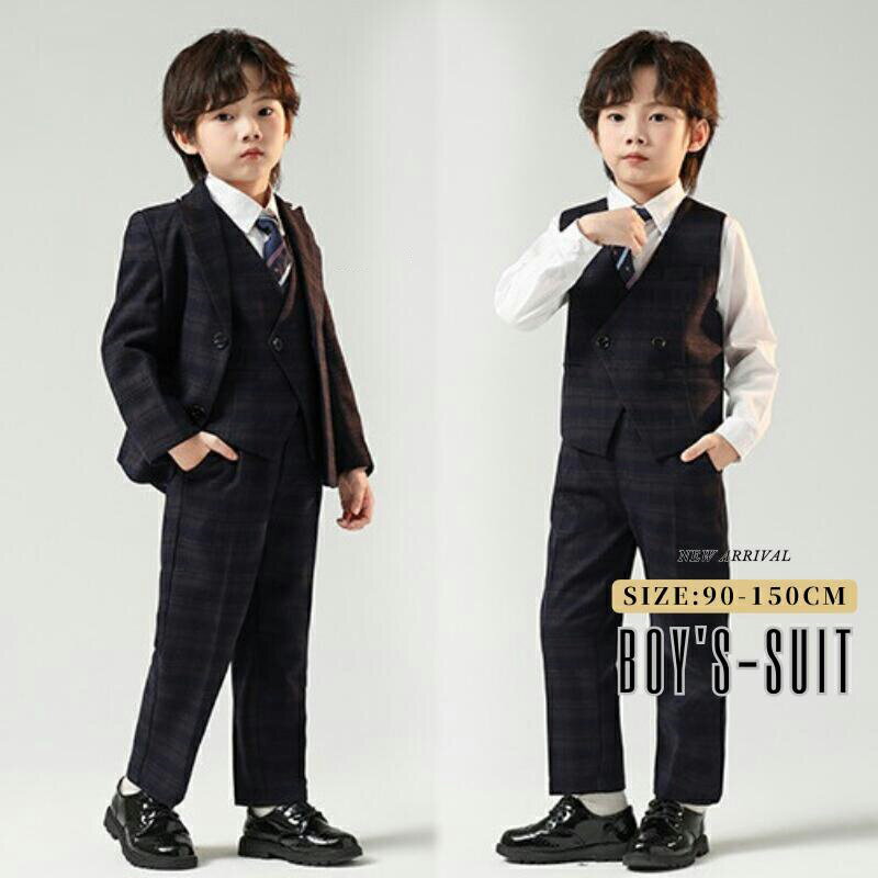 Rakuten - 子どもスーツ 男の子 スーツ 卒業式 入学式 セットアップ 子供服 チェック柄 3点セット 4点セット 子供 スーツ 発表会 ピアノ演奏会 キッズスーツ 男の子 おしゃれスーツ フォーマル 七五三 入園式 卒園式 長袖ジャケット シャツ付 子供スーツ 小学生 タキシード 結婚式 礼服