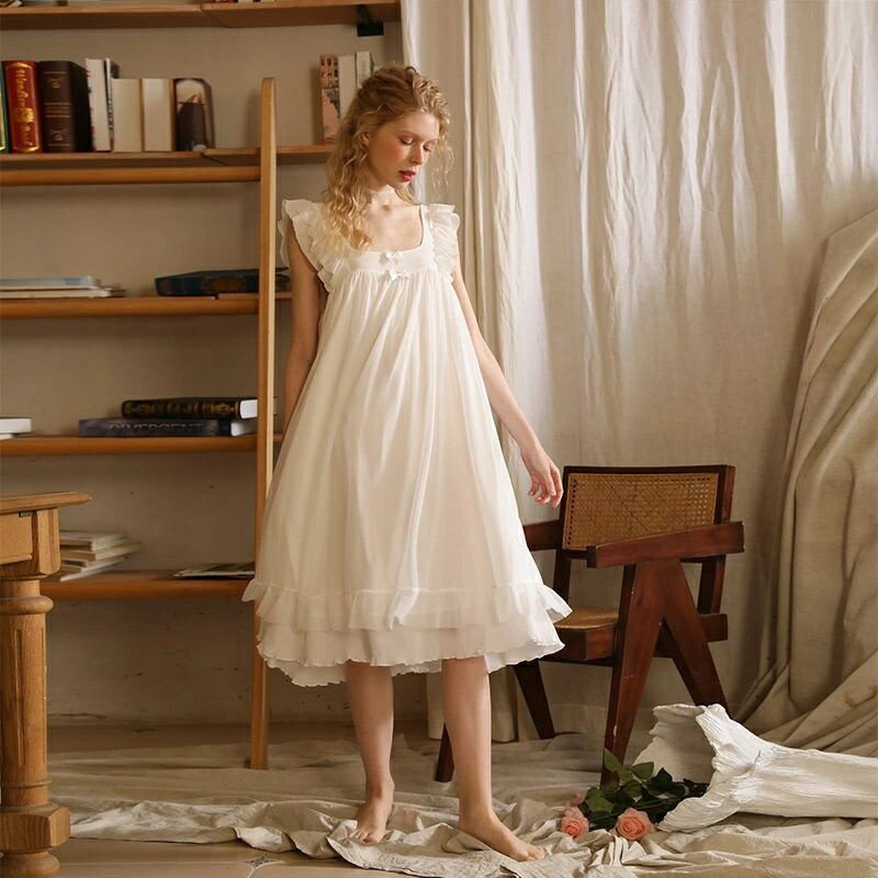 Rakuten - ネグリジェ 白 姫系 ルームウェア ワンピース フリル レディース 寝巻き ナイトウェア 部屋着 婦人服 きれいめ ネグリジェ チュール ロング ミモレ丈ワンピース ノースリーブ 春夏 夏 カジュアル パジャマ 女子 少女 20代30代40代 おしゃれ 無地 可愛い かわいい ホワイト