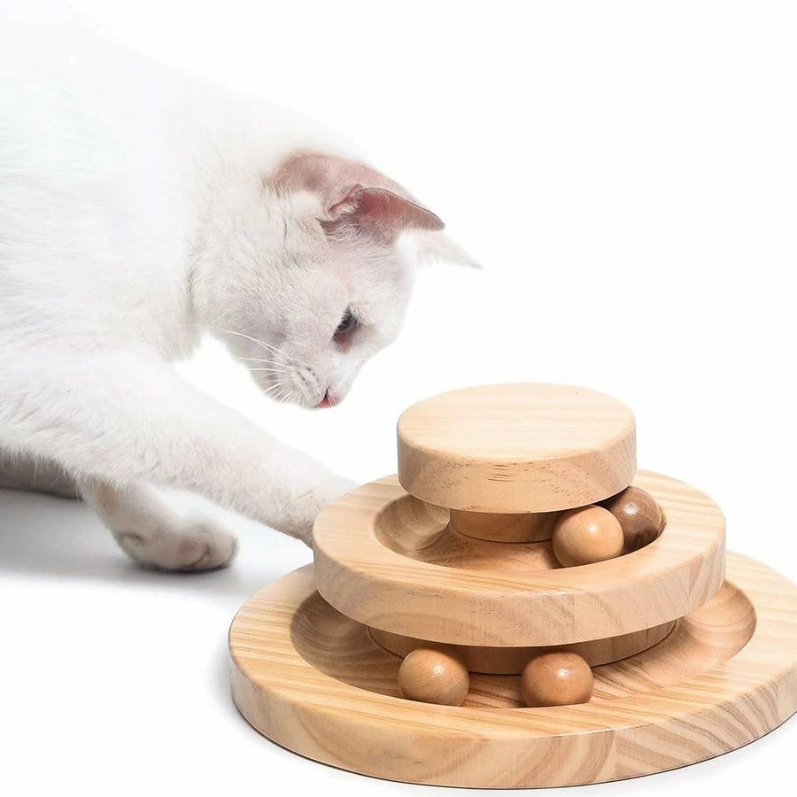 猫おもちゃ 回転ボール ペット用品 遊ぶ盤 ボール ねこ じゃらし玉遊び ぐるぐるタワー 木製おもちゃ ボール 玉知育玩具 運動不足 ストレス解消 3層 猫ちゃん大興奮 留守番対応