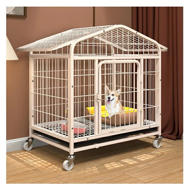 犬ケージ 屋根付き ペットケージ 小型犬 中型犬 大型犬 ドッグクレート カゴ トイレ ノイズ防止 犬用ケージ キャスター付き トレー付き 持ち運び 犬小屋 組立簡単 頑丈 室内 屋外 ウサギ 猫 ペット用品 white