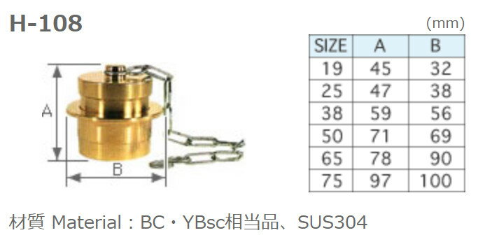 三興製作所　町野オスキャップ　H-108　真鍮製　75A　鎖付き
