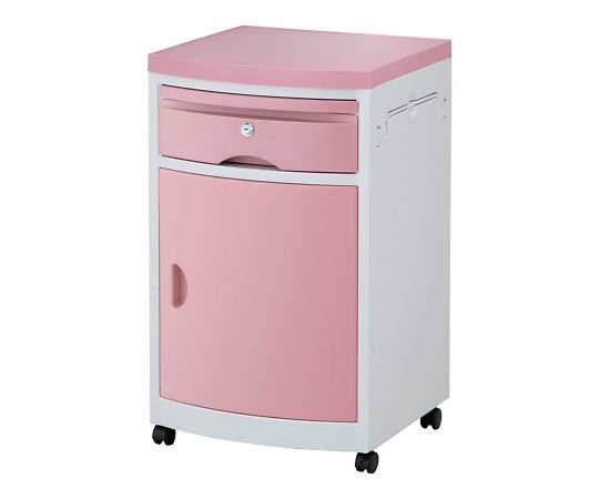 ※画像はイメージです※本商品は、メーカー取り寄せ商品となります※掲載商品は予告無く販売終了となっている場合があり、出荷確約をするものではありません■特徴●収納式の補助天板が付いていますので、食事時等に便利です。●タオルと小物を掛けられる収納式のバンジーフックが左右両側に付いています。●引き出しには鍵が付いていますので、安心してご利用いただけます。■仕様●★色：ピンク●幅×奥行き×高さ（mm）：480×480×760（キャスター含む）●★入数：1台●補助天板有効サイズ：480×250mm●材質：本体・天板・引出し・補助天板：ABS樹脂●キャスター：φ50mmプラスチック製（対角ストッパー付き）●補助天板耐荷重：5kg●重量：約12kg●付属品：鍵2本