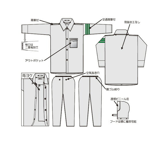 冨士ビニール工業 レインストーリー1530 上下セット クリア(肩章・腕章付) 4L