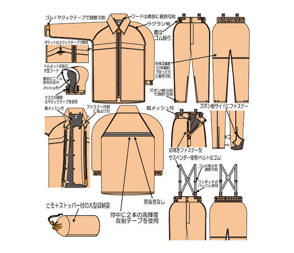 冨士ビニール工業 レインストーリー345 上下セット オレンジ L