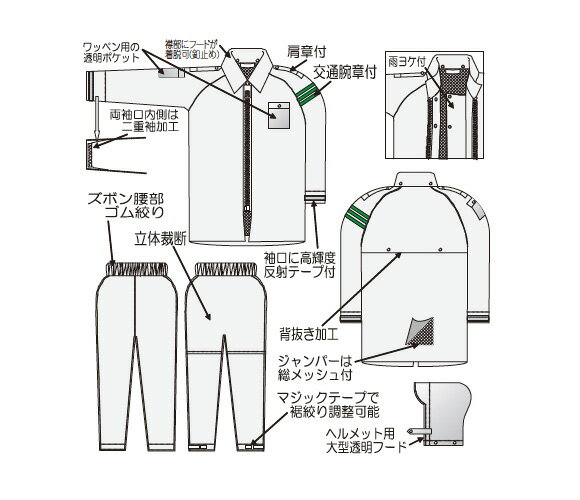 冨士ビニール工業 レインストーリー530 上下セット 白(肩章・腕章付) EL