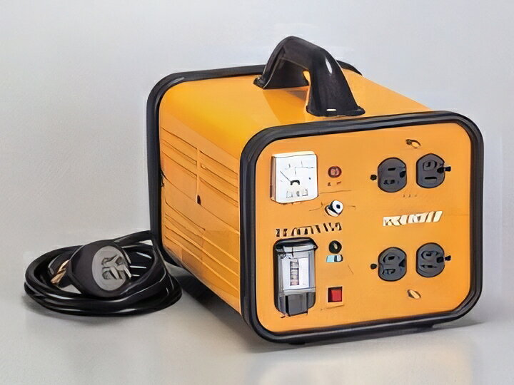 【商品説明】●降圧型、トランスル●入力電圧200Vで、100V、115Vの必要な電源を供給します。●大型ゴム製把手付●ブレーカーにはワンタッチ防塵キャップ付●ゴム製プロテクター付●アースチェック機能付●一次側電圧(入力電圧)200Vから二次側電圧(出力電圧)100V標準仕様コンセント×2、115V標準仕様コンセント×2へ供給します。●電源パイロットランプ●アースチェックパイロットランプ●過負荷短絡保護兼用型漏電遮断器●接地端子、一次側電線2.1m