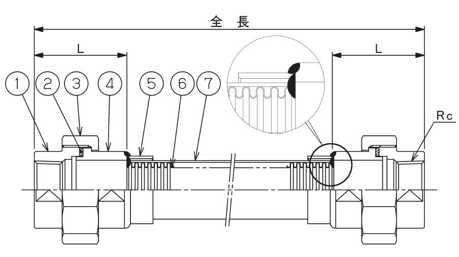 トーフレ フレキシブルチューブ F-TAP-1100 20A×600L(金具:ステンレス鋼(SCS13) パッキン付ユニオン)