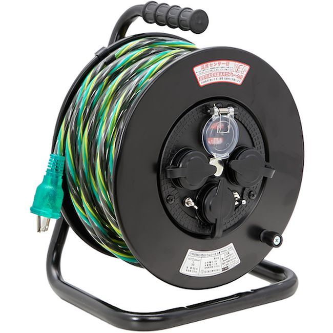 TRUSCO 光るドラムリール 防雨防塵型100V 温度センサー付 アース付 過負荷漏電保護兼用ブレーカー付 30m