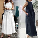 ワンピース レディース ロングワンピース 袖なし シンプル 秋 春 夏 綿麻風 マキシ丈ワンピース ワンピ 体型カバー 着痩せ 無地 きれいめ ゆるシルエット ...