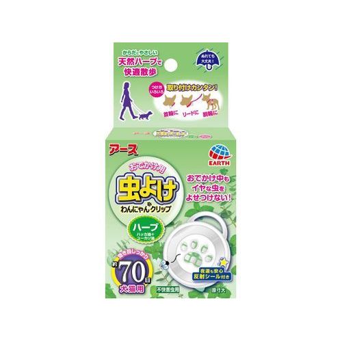 商品説明首輪やリードなどに簡単に装着できるおでかけ用虫よけ剤。虫が嫌がる天然ハーブ（ハッカ油＋ユーカリ油）を配合。使用期間は約70日。広告文責株式会社ウェルパーク　電話番号：042-659-3716　