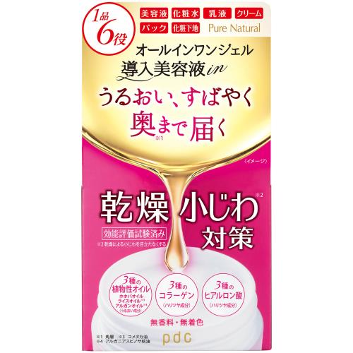 商品説明●導入美容液IN1品6役のオールインワンジェル。●乾燥小じわ対策の効能評価試験済み成分表示水、グリセリン、BG、トリエチルヘキサノイン、加水分解コラーゲン、水溶性コラーゲン、サクシノイルアテロコラーゲン、ヒアルロン酸Na、加水分解ヒアルロン酸、アセチルヒアルロン酸Na、アルガニアスピノサ核油、コメヌカ油、ホホバ種子油、シア脂、スクワラン、エタノール、ジメチコン、ポリソルベート60、カルボマー、キサンタンガム、（アクリル酸ヒドロキシエチル／アクリロイルジメチルタウリンNa）コポリマー、（アクリレーツ／アクリル酸アルキル（C10−30））クロスポリマー、水酸化Na、フェノキシエタノール、メチルパラベン使用方法●朝・夜の洗顔後、適量（パール1〜2粒大）をとり、お肌に優しくなじませてください。●特に乾燥が気になる場合は、たっぷりととっていただきパックとしてご使用いただくことをおすすめします。取り扱い注意●お肌に異常が生じていないかよく注意して使用すること●お肌に合わないとき、即ち使用中、使用したお肌に直射日光があたって、赤み、はれ、かゆみ、刺激、色抜け（白斑等）や黒ずみ等の異常が出たら使用を中止し、皮フ科専門医等へ相談すること○傷や湿疹等、異常のある部位には使用しないこと●目に入らないように注意し、入ったときはすぐに洗い流すこと●使用後はしっかりとキャップをしめ、極端に高温、または低温、直射日光のあたる所、乳幼児の手が届く所には置かないこと