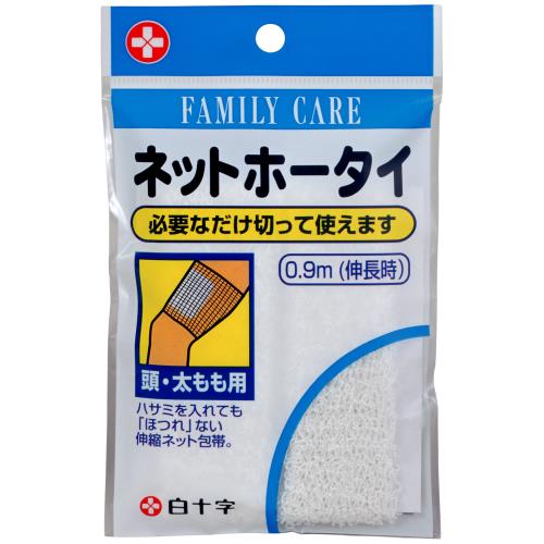 商品説明伸縮、耐久性に優れたネット包帯です。キズの当てガーゼやハップ剤カイロなどが簡単に固定できるほか、アイディア次第で様々にご使用いただけます。コットン(綿)の肌ざわりが自然で、通気性も高く、デリケートなお肌の方にも最適。ハサミを入れても、「ほつれ」や「伝線」が出ません。頭・太もも用。0.9m(伸長)。広告文責株式会社ウェルパーク　電話番号：042-659-3716
