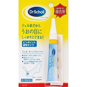 ※商品リニューアル等に伴い、パッケージ・内容等が掲載の内容と一部異なる場合があります。※商品は通常4〜6営業日以内に出荷します。在庫状況により出荷が遅れる場合があります。予めご了承下さい。 商品説明 有効成分サリチル酸15%を配合した第2種医薬品。ドクター・ショールが独自に開発した先端ノズルで、簡単に適量を塗布できます。ジェル状の有効成分が患部にしっかりとどまり、うおの目・たこ・いぼをやわらかくふやけた状態にして、除去しやすくします。塗布後に乾燥したジェルは水をはじくため、いつも通りに入浴でき、固定テープも必要ありません。うおの目を保護する保護パッド3枚つき。 使用上の注意 してはいけないこと (守らないと現在の症状が悪化したり、副作用が起こりやすくなります) 1、次の人は使用しないでください サリチル酸およびアスピリン等のサリチル酸系薬剤に対し過敏症の既往歴のある人。 2、次の部位には使用しないでください （1）顔面、目の周囲や唇、首のまわりなど皮ふのやわらかい部分、粘膜など。 （2）炎症又は傷のある患部。 （3）みずいぼ。 （4）肛門周囲や外陰部にできたいぼ。 （5）一列に並んだいぼ、群生したいぼ、身体に多発したいぼ。 相談すること 1、次の人は使用前に医師又は薬剤師に相談してください （1）医師の治療を受けている人。 （2）乳幼児。 （3）本人又は家族がアレルギー体質の人。 （4）今までに薬や化粧品等によるアレルギー症状（例えば発疹・発赤、かゆみ、かぶれ等）を起こしたことがある人。 （5）妊婦又は妊娠していると思われる人。 （6）次の症状のある人：血行障害、糖尿病。 （7）授乳中の人。 2、次の場合は直ちに使用を中止し、この文書を持って医師又は薬剤師に相談してください （1）本剤の使用により、次の症状があらわれた場合。 関係部位…症状 皮ふ…発疹・発赤、かゆみ、はれ、刺激感 （2）本剤を1週間位使用しても症状の改善がみられない場合。 3、本剤をいぼにご使用の場合、本剤が有効なのは角質化された表面のざらざらした固いいぼです。ほかのいぼについては専門医に相談してください。 4、塗布した患部の周囲にしみ状の跡形がつく時がありますが、これは一時的で、塗布を中止すればもとの皮ふにもどります。長引く場合は、医師又は薬剤師に相談してください。 その他使用上の注意 本剤が健康な皮ふに付着すると、その部分も白く軟化し痛んだりするので、もし付着した場合にはすぐにふきとってください。特に、指の間に塗布する場合は薬液が乾くのを確認してください。 成分・分量 1g中 成分…分量 サリチル酸…0.15g 添加物として、ヒドロキシプロピルセルロース、ピロキシリン、乳酸、ヒマシ油、dl-カンフル、アセトン、エーテル、エタノール、だいだい色403号、黄色406号を含有します。 規格 5g 効能・効果 うおのめ、たこ、いぼ 用法・用量 1日、数回患部に適量を塗布してください。 用法・用量に関する注意 （1）定められた用法・用量を守ってください。 （2）目に入らないように注意してください。万一目に入った場合には、すぐに水又はぬるま湯で洗い、直ちに眼科医の診療を受けてください。 （3）小児に使用させる場合には、保護者の指導監督のもとに使用させてください。 （4）本剤は外用のみに使用し、内服はしないでください。 （5）うおの目・たこ・いぼが多数ある場合は、一度に全部の患部に使用せず、一ヵ所又は二ヵ所づつ使用してください。一度に多量の薬液を使用しますと皮ふを荒らします。 （6）患部の周りの皮ふにつかないよう、よく注意して使用してください。 保管及び取扱い上の注意 （1）本剤は揮発性ですので、ご使用後はオーバーキャップをカチッと音がするまでしっかり締めて、直射日光の当たらない湿気の少ない涼しい所に保管してください。（キャップの締めがゆるいと薬剤が固まり、使用できなくなります。） （2）小児の手のとどかない所に保管してください。 （3）本剤は引火性ですので、火気に近づけないでください。 （4）衣類についた場合は、ぬるま湯でゆっくりともみほぐして落としてください。 （5）誤用をさけ、品質を保持するため、他の容器に入れ替えないでください。 （6）ニス塗りの家具類には、本剤がつかないように注意してください。 （7）使用期限をすぎた製品は使用しないでください。 その他の記載事項 ご使用の前に ジェル コーンリムーバーのご使用に際し、以下の要領にて製品を開封してください。 1）黄色のスペーサーリングを指ではさみ、左に回してチューブ本体とスペーサーリングを分離します。 2）スペーサーリングを左に回して取り外し、オーバーキャップとノズルキャップを合体させたまま、チューブ本体を立てた状態でノズルキャップをチューブ本体を押さえないようにしながら、チューブにねじ入れます。（スペーサーリングは捨てていただいて結構です） 3）チューブ本体とノズルキャップがしっかりはまっているのを確認した後、オーバーキャップをはずしてご使用ください。キャップの取り付け時にチューブ本体を押すと中身がこぼれでる可能性があります。 ジェル コーンリムーバーの上手な使い方の例〜うおの目の場合〜 （1）患部にジェル コーンリムーバーを適量塗布します。[図]入浴後、患部をよく拭いてからご使用になると一層効果的です。（塗布した後に入浴、水仕事をしてもさしつかえありません。） （2）薬液はしばらくすると乾いて白い被膜をはり、薬剤が患部に浸透していきます。次に塗布するときはこの白い被膜をはがしてから塗ってください。※被膜と一緒に白く軟化された皮ふが取り除かれます。被膜を取り除くとき、痛む場合は無理に取り除かないで、被膜の上に重ねて塗布してください。 （3）2〜5日間塗布を続けた後、被膜と白くなった角質部を痛みを感じない程度に取り除きます。皮ふは再生されますので、清潔にしておいてください。 （4）患部が完全に取り除けない場合は、さらに薬液の塗布を繰り返し行ってください。特にうおの目はしん（角質柱）[図]を取り除かないと再発しますので、（1）〜（3）の要領で繰り返しご使用ください。 （5）必要に応じ患部に保護パッドを貼って保護してください。指の間にできたうおの目には、うおの目ができていない皮ふに薬剤が付着するのを防ぐため、保護パッドを必要に応じてご使用ください。また、患部の痛みの緩和にも保護パッドをご使用ください。※同封の保護パッドはうおの目保護パッド[指の間用]の名称で別途お求め頂けます。 お問い合わせ先 ◎本剤をご使用になられて、何かお気付きの点がございましたら、下記までご連絡頂きますようお願い致します。 エスエスエル ヘルスケア ジャパン株式会社 フットケア相談室 TEL…03-5718-3215 添付文書作成・改訂年月日…※2010年4月改訂 添付文書版番号…ALT1 製造販売元企業名 福地製薬株式会社滋賀県蒲生郡日野町寺尻824 広告文責 （株）株式会社ウェルパーク　電話番号：042-659-3716 商品区分&nbsp; 第2類医薬品 医薬品の使用期限 当店では使用期限まで90日以上ある医薬品のみを配送いたします。