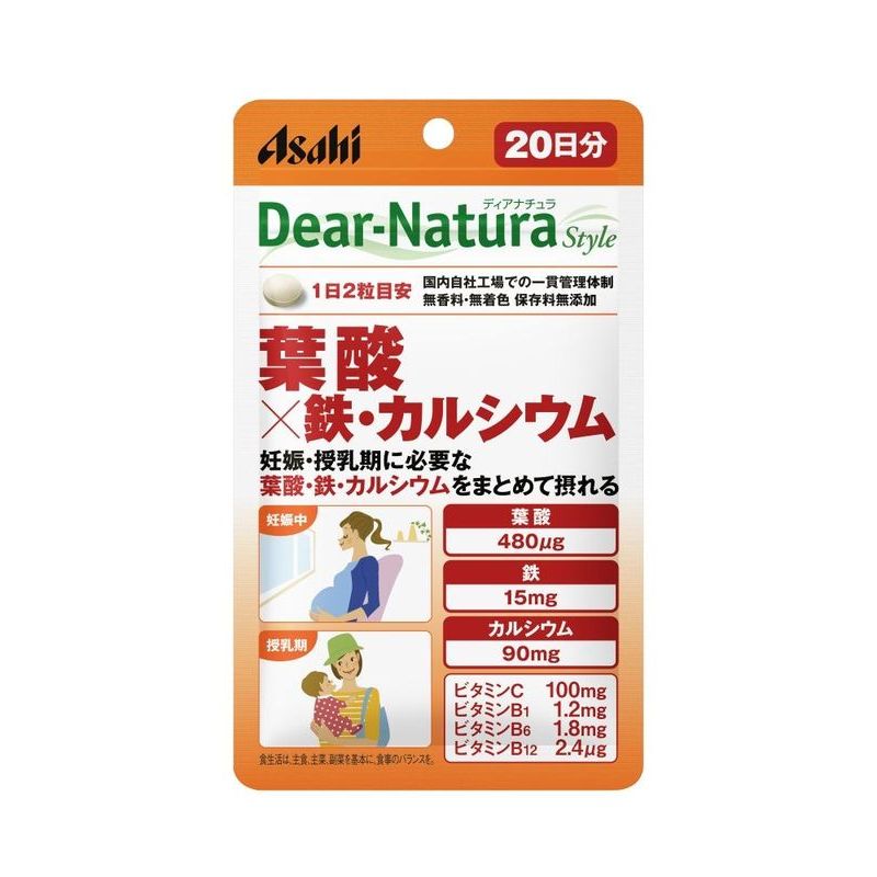 アサヒグループ食品　ディアナチュラスタイル　葉酸X鉄・カルシウム　40粒　20日分　サプリメント