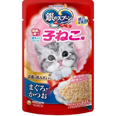 ユニ・チャーム　銀のスプーン　パウチ　健康に育つ子ねこ用　まぐろ・かつお　60G