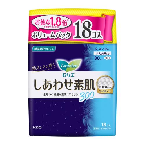 花王　ロリエ　しあわせ素肌　夜300羽ボリュム　18個