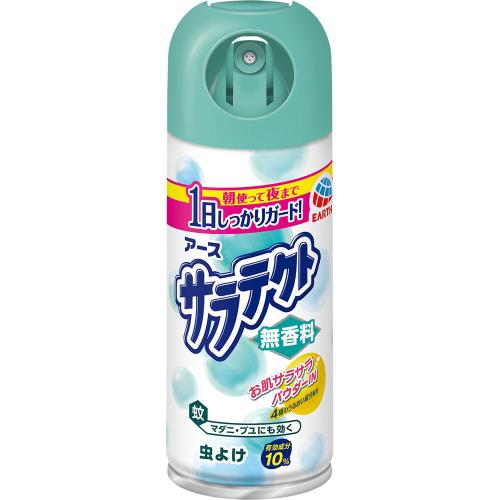 商品説明特徴お肌サラサラパウダーインタイプの虫よけ剤。朝使って夜まで1日しっかりガード。3つ穴噴射口採用で舞い散りにくく、シュ〜ッと、らくちんにスプレーできます。●朝使って夜まで　1日しっかりガード！・独自の虫よけロングキープ処方で、朝使って夜まで1日しっかりガードします・パウダーインでお肌サラサラやさしいつけ心地、さらに汗や水に強く流れにくい・3つ穴噴射口採用で舞い散りにくく、ムラなくスプレーできる・お肌にやさしい4種のうるおい成分配合（ヒアルロン酸Na、コラーゲン、セラミド、ビタミンC）・皮膚アレルギーテスト済み（全ての方にアレルギーが起きないというわけではありません。）●有効成分10％●蚊・マダニ・ブユにも効く効能・効果蚊、ブユ（ブヨ）、アブ、ノミ、イエダニ、マダニ、サシバエ、トコジラミ（ナンキンムシ）、ヤマビルの忌避表示成分有効成分1缶（100mL）中ディート2g（原液換算10％）＜その他の成分＞無水ケイ酸、DPG、ヒアルロン酸Na（2）、アスコルビン酸（ビタミンC）、加水分解コラーゲン末、ステアロイルフィトスフィンゴシン（セラミド）、グリセリン脂肪酸エステル、無水エタノール、LPG、その他1成分用法用量使用方法初めて使う時はキャップ上部の安全弁を取り、使用前は缶をよく振ること。1．蚊、ブユ（ブヨ）、アブ、ノミ、イエダニ、マダニ、サシバエ、トコジラミ（ナンキンムシ）の忌避に使用する場合　腕・足などのお肌の露出部分には約15cmの距離からスプレーし、顔・首筋には手のひらにスプレーしてお肌にぬってください。2．ヤマビルの忌避に使用する場合　腕・足などのお肌の露出部分、履物や衣類には約15cmの距離からスプレーし、顔・首筋には手のひらにスプレーしてお肌にぬってください。広告文責株式会社ウェルパーク　電話番号：042-659-3716