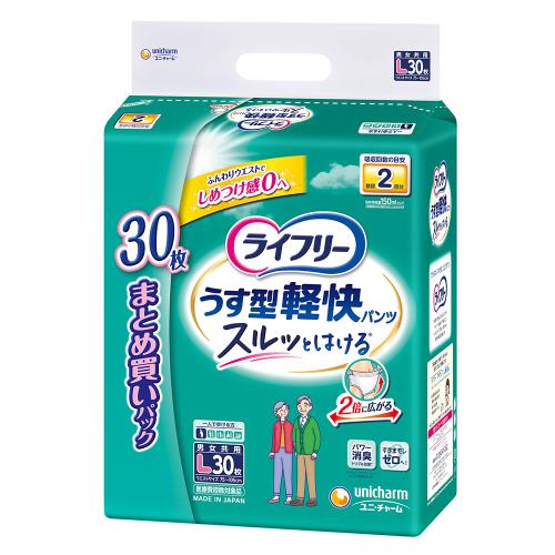 ※商品リニューアル等に伴い、パッケージ・内容等が掲載の内容と一部異なる場合があります。※商品は通常4〜6営業日以内に出荷します。在庫状況により出荷が遅れる場合があります。予めご了承下さい。 商品説明 お肌にやさしいやわらか素材がまるで下着のような心地よい肌触りを実現しました。超うすパワフル吸収体が万が一の時もおしっこ約2回分（約300CC）を吸収します。ゴワゴワせず軽やかなはき心地です。 規格 30枚 製造販売元企業名 ユニ・チャーム 広告文責 株式会社ウェルパーク　電話番号：042-659-3716