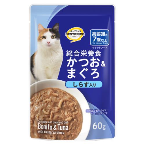 Rakuten - 48個セット　トップバリュベストプライス　キャットフードパウチ　かつお＆まぐろ　しらす入り　高齢猫用　60g