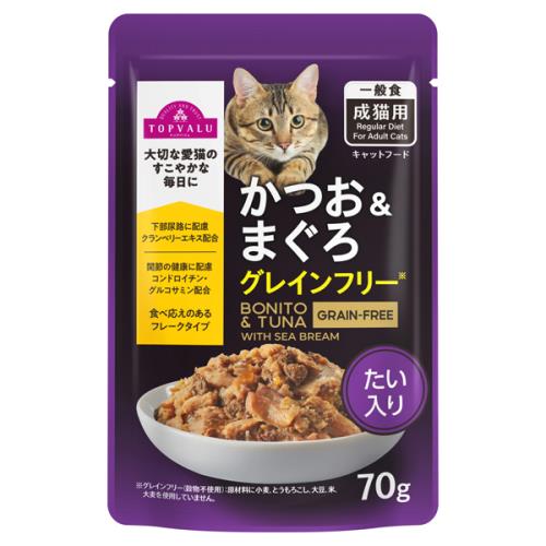 Rakuten - 96個セット　トップバリュ　キャットフードパウチ　かつお＆まぐろ　グレインフリー　たい入り　70g