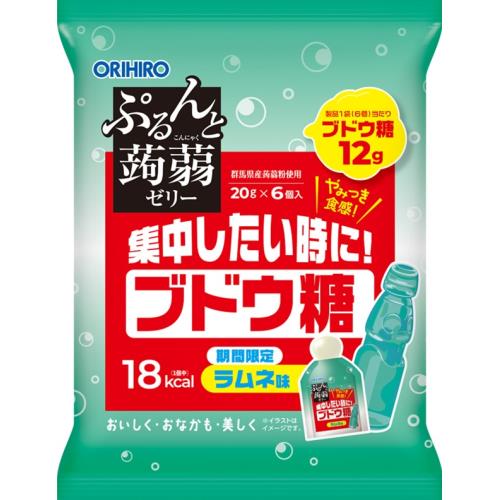 オリヒロプランデュ　ぷるんと蒟蒻ゼリー　ブドウ糖　ラムネ味　6個のサムネイル