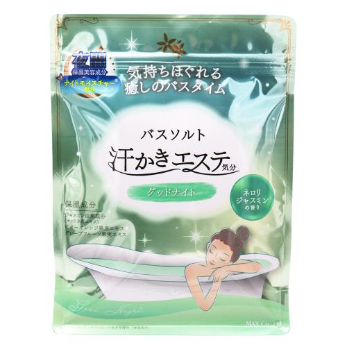 商品説明夜間保湿美容成分「ナイトモイスチャー」配合で入浴後もお肌しっとり。じんわり汗かき”ホッと”バスタイム！お肌ひきしめ成分（海塩）配合のバスソルト。気持ちほぐれるネロリジャスミンの香り。お湯色は白濁したパールグリーン（にごり湯）文責者の氏名と資格種類ウエルシア薬局（株）0120-114-841薬剤師:石原　純