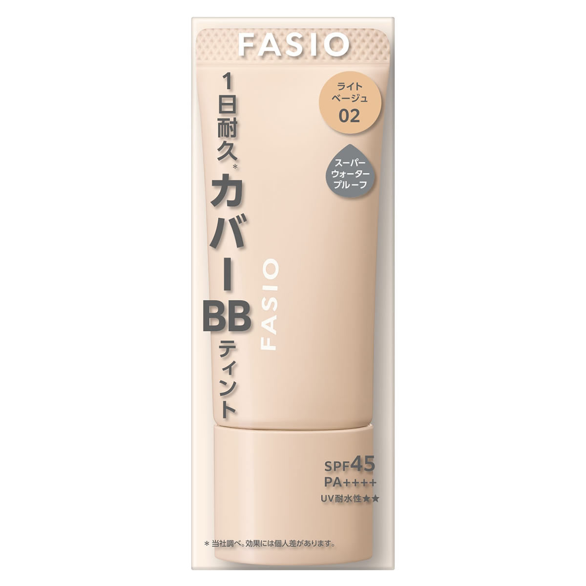商品説明ファシオ BB ティント UV カバー 02 ライトベージュ (化粧下地・ファンデーション) 30g : 1日耐久 (当社調べ。効果には個人差があります。) カバーBBティント。ライトベージュ 02。スーパーウォータープルーフ。無香料。SPF45/PA++++。UV耐水性★★。1本で日やけ止め・化粧下地・ファンデーション。毛穴・シミ・クマを徹底カバー。厚塗り感のないうるさら肌が続く。スーパーウォータープルーフ。テカリ・ベタつきプルーフ。13時間化粧もちデータ取得 (当社調べ。効果には個人差があります。) 汗・皮脂に強く、つけたての美しさが1日持続。パラベンフリー。使用方法スキンケアで肌をととのえたあと、指先に適量をとり、顔全体にムラなく均一にのばします。他の紫外線防止効果のある化粧品と併用するとより効果的です。全成分水・シクロペンタシロキサン・メトキシケイヒ酸エチルヘキシル・エタノール・イソノナン酸イソトリデシル・メチルトリメチコン・PEG-9ポリジメチルシロキシエチルジメチコン・メチレンビスベンゾトリアゾリルテトラメチルブチルフェノール・ジステアルジモニウムヘクトライト・BG・トリメチルシロキシケイ酸・パルミチン酸オクチル・ポリメチルシルセスキオキサン・トコフェロール・プロリン・メドウフォーム種子油・BHT・(アクリレーツ/アクリル酸エチルヘキシル/メタクリル酸ジメチコン)コポリマー・(ジメチコン/ビニルトリメチルシロキシケイ酸)クロスポリマー・シリカ・シロキクラゲ多糖体・ジメチコン・ステアラルコニウムヘクトライト・ステアロイルグルタミン酸2Na・セチルPEG/PPG-10/1ジメチコン・タルク・テトラ(ジ-t-ブチルヒドロキシヒドロケイヒ酸)ペンタエリスリチル・トリエトキシカプリリルシラン・ヒドロキシアパタイト・ポリイソプレン・メタクリル酸メチルクロスポリマー・ラウリルPEG-9ポリジメチルシロキシエチルジメチコン・ラウリン酸ポリグリセリル-10・レシチン・塩化Na・水酸化Al・水添ポリイソブテン・水添レシチン・フェノキシエタノール・マイカ・酸化チタン・酸化亜鉛・酸化鉄注意事項肌に異常が生じてないかよく注意してご使用ください。肌に合わない時、色抜け (白斑等) や黒ずみ等の異常が現れた時は使用をおやめ下さい。SPF・PA表示は、国際的な基準で1平方cmあたり2mgを塗布し測定した値です。製品選択時の目安とお考えください。まれに透明の液 (配合成分の一部) が出ることがありますが、品質に問題はありません。使用後は、キャップをきちんとしめてください。火気にご注意ください。