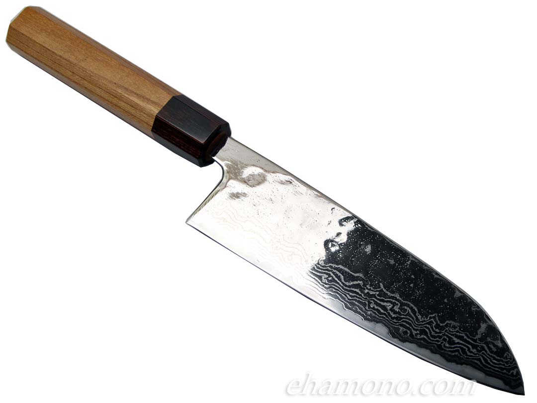 ダマスカス440C割込　和式三徳包丁165　鏡面鎚目