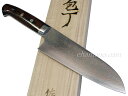 佐治武士作 V金10号W有色ダマスカス 三徳包丁 アイアンウッドハンドル