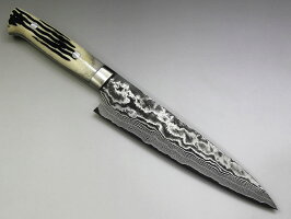 佐治武士作ニッケルダマスカス牛刀180スタッグ(鹿角)
