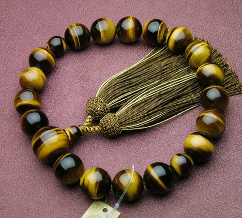 虎目石共仕立18珠(金糸入り)正絹頭付【匠・数珠/念珠［男性用］】