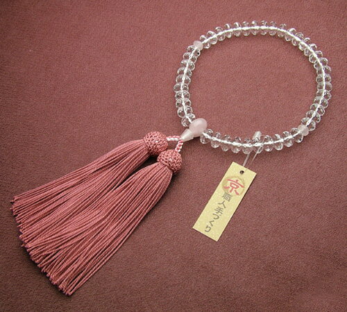 SSカット 本水晶ローズクウォーツ仕立(9×6ミリ)正絹頭付【匠・数珠/念珠［女性用］】