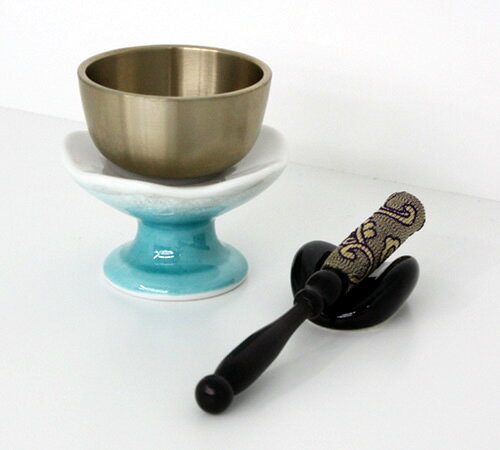 九谷焼銀彩 リンセット(グリーン)【家具調仏具・モダン仏具】【#2】