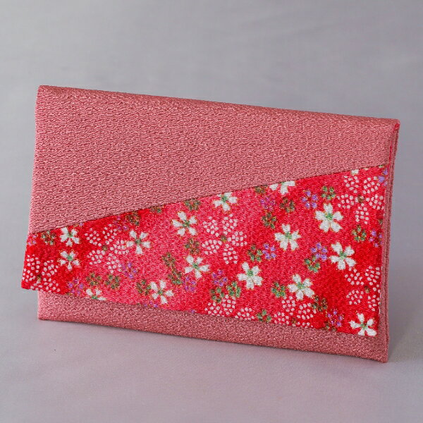 [メール便OK]念珠袋 萩 サーモンピンク(小花) I-34 15.4×10.4cm【数珠袋・数珠入れ】I-34【#2】