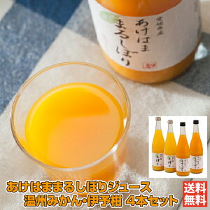 まるしぼりジュース4本セット|温州みかん2本+伊予柑2本、各720ml|あけはまシーサイドサンパーク 愛媛 西予市 明浜町 柑橘丸搾り 100% いよかん ギフト 贈り物 プレゼント のし 送料無料 みかんジュース 愛媛百貨店