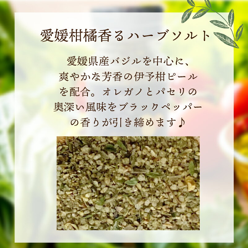 えひめ逸品のハーブソルト スパイス ハーブソルト恋草 送料別途 藻塩 バジル 柑橘 愛媛県産 肉料理 魚料理 サラダ 調味料 ギフト プレゼント BBQ｜アングル2