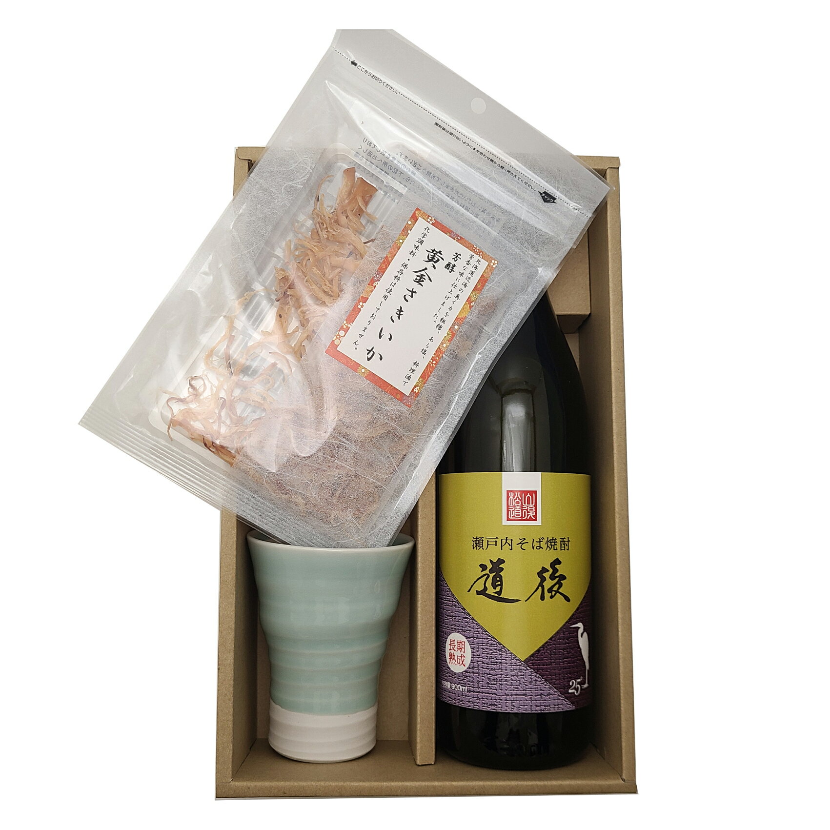 【ギフトセット】 そば焼酎 「道後」900ml & 砥部焼/青白磁ビアカップ(大) 一夢工房 プレゼント【和風ラッピング】
