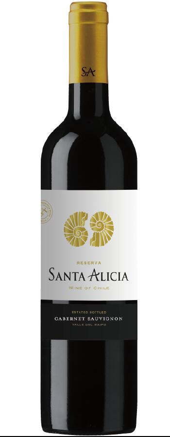 サンタアリシア　カベルネ・ソーヴィニヨン　レゼルバ SANTA ALICIA Cabernet Sauvignon Reserva ▼地域名 マイポ・ヴァレー ▼葡萄品種 カベルネ・ソーヴィニヨン100％ ▼収穫方法 手摘み ▼醸造 7日から10日間、26〜29℃でアルコール発酵の後、8ヶ月間樽熟成(フレンチオーク70％、アメリカンオーク30％）を行う。 8ヶ月間瓶熟成を行った後、出荷。 ▼味わい 輝きのある深いルビーレッド。完熟したカシス等の果実香と、チョコレートやスパイスを思わせる香りが豊か。骨格がしっかりしていて濃縮感のある味わいだが、タンニンも丸みがありバランスが良い。赤味の牛肉等とは大変相性が良い。 ▼受賞歴／認証団体など ★ワイン＆スピリッツ・コンペティション2007 　　　　　　　　　　　　　　　　　　　　「チリアン・ワイン・プロデューサー・オブ・ザ・イヤー」受賞　