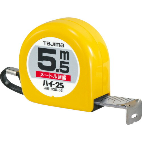 ※写真は代表画像になります。実際の商品とは異なる場合がございます。 仕様、商品名、型番をご確認の上、ご購入をお願い致します。 ※予告無く仕様変更、廃番になることがあります。 ご注文後に欠品の場合はご連絡させていただきます。 ●スピーディーな測定ができる、スタンダードタイプです。 ●ショックアブソーバー付です。 ●テープ幅19mm以上は表・裏両面目盛です。 ●テープ幅16mm以上はヨンゴーゴーピッチ表示付です。 ●0点補正移動爪です。 ●テープ長さ(m)：5.5 ●テープ幅(mm)：25 ●水平保持(m)：2.4 ●ショックアブソーバー付：あり ●ヨンゴーゴーピッチ表示：あり ●爪仕様：移動爪 ●移動爪 ●フリータイプ ●JIS1級 ●両面目盛 ●ベルトフック付 ●ストラップ付 ●減速ボタン：なし ●テープ:スチール 人気のカテゴリ 新商品 今月の特価品 オリジナル商品 ワケあり特価品