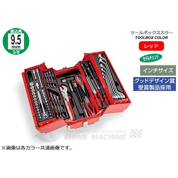 インチサイズのセットです。 天面フラットV形3段式メタルケース、全段プラスチックトレー付きです。 用途：メンテナンス用。 【仕様】 ケース色：レッド ケース寸法(mm)間口：433 ケース寸法(mm)奥行：220 ケース寸法(mm)高さ：240 セット内容(点)：65 差込角(mm)：9.5 質量：14.1kg 材質／仕上：内容品:構造用鋼 本体:スチール メーカー名：TONE（トネ） メーカー品番：TSB330 商品名：TONE ツールセット 吋目 65pcs JANコード：4953488252613 【ブランド紹介】 TONE（トネ） 1938年創業、1941年に「TONE」ブランドが誕生。ラチェットやトルクツールなどで業界に確かな地位を確立。日本品質の堅牢性と信頼性は国境を越え、世界各国の現場でも選ばれるブランドへと成長した。 人気のカテゴリ 新商品 今月の特価品 オリジナル商品 ワケあり特価品
