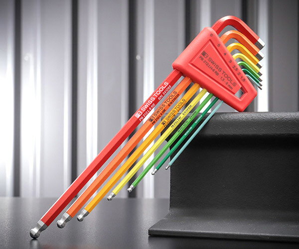 【12月の特価品】日本正規品 PBスイスツールズ ホルダー付ボールポイントロングレインボー六角レンチセット 7本組 (212.LH-6RB) (76107332...