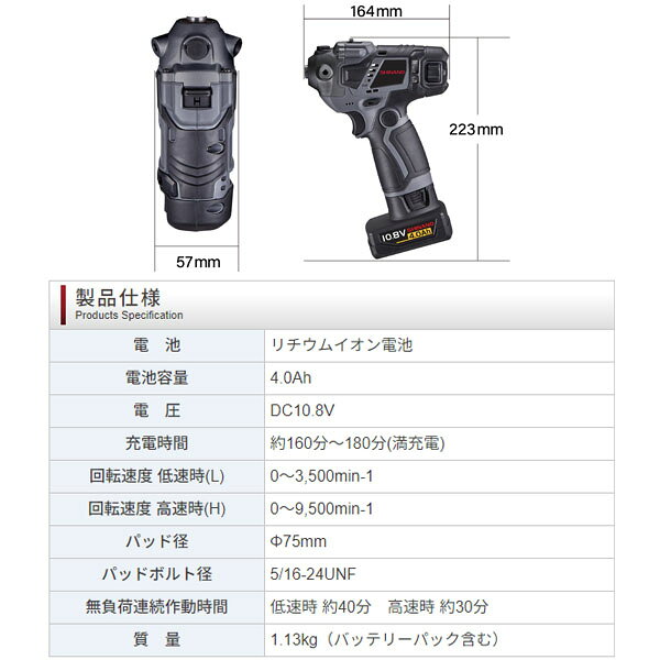 シナノ コードレスミニポリッシャー φ75mm 10.8V バッテリー2個付 SI-450P (457116...
