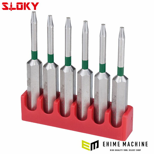 スマルクトルクスリーブ、スマルクハンドル用の先端ビット。 ロングタイプ。 ネジの締付、緩めに使用します。 【仕様】 材質：クロームモリブデンバナジウム鋼(S2) 硬度：HRC58-60 差込角(”HEX)：1/4（6.35mm 全長(mm)：50 サイズ：TX08 入数：6本 【セット内容/付属品】 ビット：6本、専用ホルダー ※代表画像です。 メーカー名：SLOKY（スローキー） メーカー品番：BIT50-TX08 商品名：BIT50-TX08 6本組ヘクスローブロングビットTX08 JANコード：4545301110905 【ブランド紹介】 SLOKY（スローキー） トルク管理を簡単・正確にする工具ブランド。独自のアダプターで0.1~6Nmの精密締付けを実現し、過締めを防止。CNCや医療・光学分野でも高評価。 人気のカテゴリ 新商品 今月の特価品 オリジナル商品 ワケあり特価品