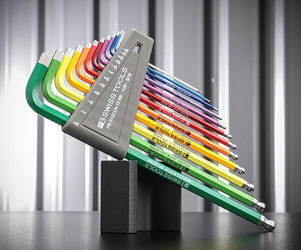 【12月の特価品】日本正規品 PBスイスツールズ ホルダー付ボールポイントロングレインボー六角レンチセット インチサイズ 12本組 (212Z.LH-12RB)...