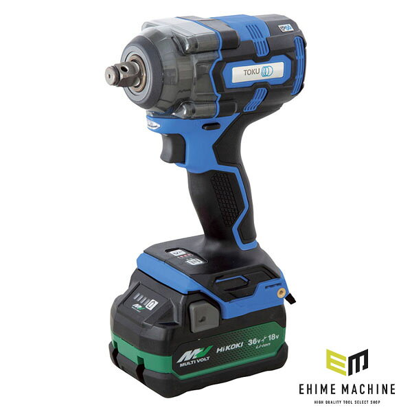 「締め過ぎを防ぎながら、素早く締める」。TOKU MBI-160TXは、ボルト・ナットのトルク管理を強力にサポートする12.7sqの充電式シャットオフインパクトレンチです。 締付け作業で怖いのは、締め不足だけでなく「締め過ぎ」です。MBI-160TXは、マイコン制御による自動シャットオフ機能を搭載し、打撃開始後0.8秒で自動停止。規定トルクの手前でピタッと止まるため、スピーディーに作業しながら、ボルト・ナットの締め過ぎや「伸び」のリスク軽減にもつながります。 さらに、4段階の締付けトルク設定機能を搭載しており、軽自動車から大型SUVまで幅広い作業に対応。最大緩めトルク550N・mのハイパワーで、固く締まったナットの取り外しもしっかりサポートします。差込角12.7sqで使い勝手がよく、自動車整備はもちろん、産業組立の現場でも活躍する1台です。 全長144mmのコンパクトボディで取り回しやすく、LEDライト付きで暗い場所や奥まった箇所でも作業しやすい設計。モード表示ランプやバッテリー残量モニターも備えており、現場での使いやすさにも配慮されています。急速充電約25分、バッテリー2個付属で、止めたくない作業現場にも心強い仕様です。 【特長】 マイコン制御による自動シャットオフ機能を搭載 打撃開始後0.8秒で自動停止し、締め過ぎを抑制 ボルト・ナットの「伸び」を防ぎ、トルク管理をサポート 4段階の締付けトルク設定で幅広い作業に対応 最大緩めトルク550N・mのハイパワー 全長144mmのコンパクト設計で取り回しやすい LEDライト搭載で暗所作業にも便利 残量モニター付きでバッテリー管理がしやすい 急速充電約25分で作業待ち時間を短縮 【仕様】 品番：MBI-160TX JANコード：4562185603842 差込角：12.7sq(1/2) 能力：M10~M18（普通ボルト） 能力：M10~M14（高力ボルト） 最大緩めトルク：550N・m シャットオフトルク：50N・m（モード1）／70N・m（モード2）／90N・m（モード3）／120N・m（モード4） 重さ：2.0kg 全長：144mm 全高：251mm 充電時間：25分 バッテリー型式：BSL36A18X リチウムイオンバッテリー：18V・5Ah モーター：直流ブラシレスモーター 振動3軸合成値：14.4m/s2 実用騒音値：100dBA クラッチ機構：2ジョー 【セット内容/付属品】 本体 リチウムイオンバッテリー×2（本体装着・スペア） 充電器 収納ケース 【用途例】 自動車整備 ホイールナットの締付け作業 軽自動車~大型SUVのメンテナンス 産業組立作業 【注意事項】 本機で仮締め後、必ずトルクレンチで最終締め付けを行ってください。 シャットオフ機能は締付け作業の補助機能です。 反時計回り方向は常時連発モードでトルク全開となるため、ご使用時はご注意ください。 仕様は改良のため変更となる場合があります。 人気のカテゴリ 新商品 今月の特価品 オリジナル商品 ワケあり特価品