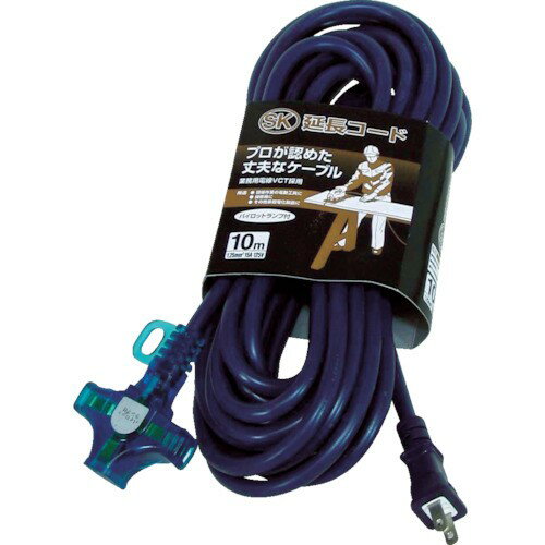 ●電源パイロットランプ付トリプルコンセント付です。 ●電気器具の延長電源として。 ●色：ブルー ●電線仕様長さ(m)：10 ●電線仕様太さ(［［MM2］］)：1.25 ●電線仕様芯数(C)：2 ●コンセント仕様定格：2P・15A・125V ●コンセント仕様形状：［［二相2］］ ●コンセント仕様個数：3 ●電線種：VCT 人気のカテゴリ 新商品 今月の特価品 オリジナル商品 ワケあり特価品