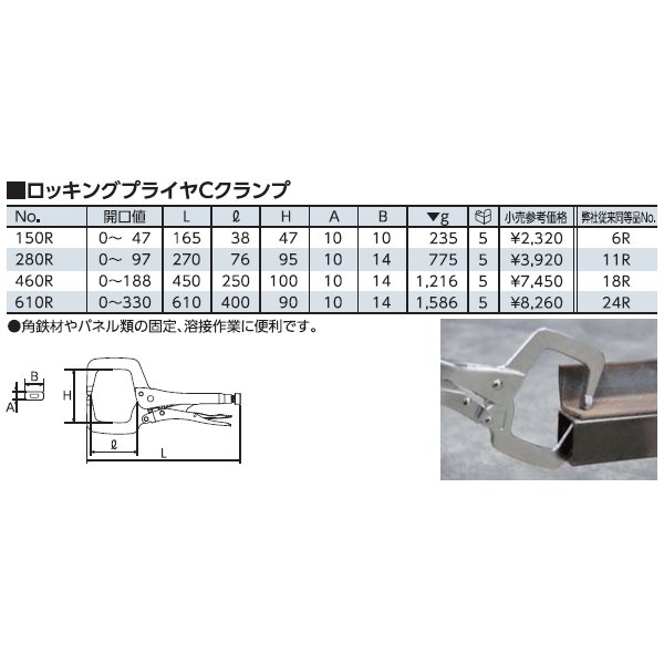 KTC ロッキングプライヤーCクランプ 280R 工具 京都機械工具