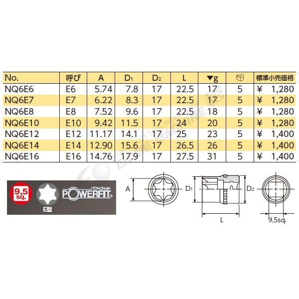 NEPROS NQ6E10 サイズE10 9.5sq.E型トルクスレンチ ネプロス 【ネコポス対応】