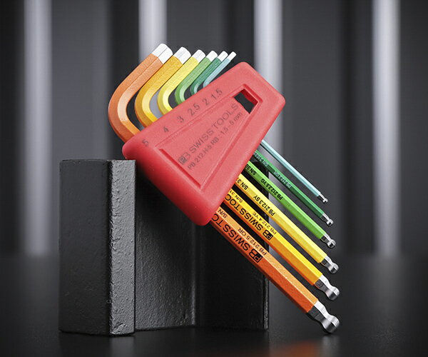 日本正規品 PBスイスツールズ ホルダー付ボールポイントレインボー六角レンチセット 6本組 (212.H-5RB) (7610733254262)