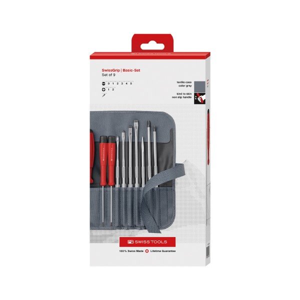 日本正規品 PBスイスツールズ 差替式ドライバーセット9本組グレー ロールバッグ付 (BOX) (8218.GYCBB) (7610733281688)